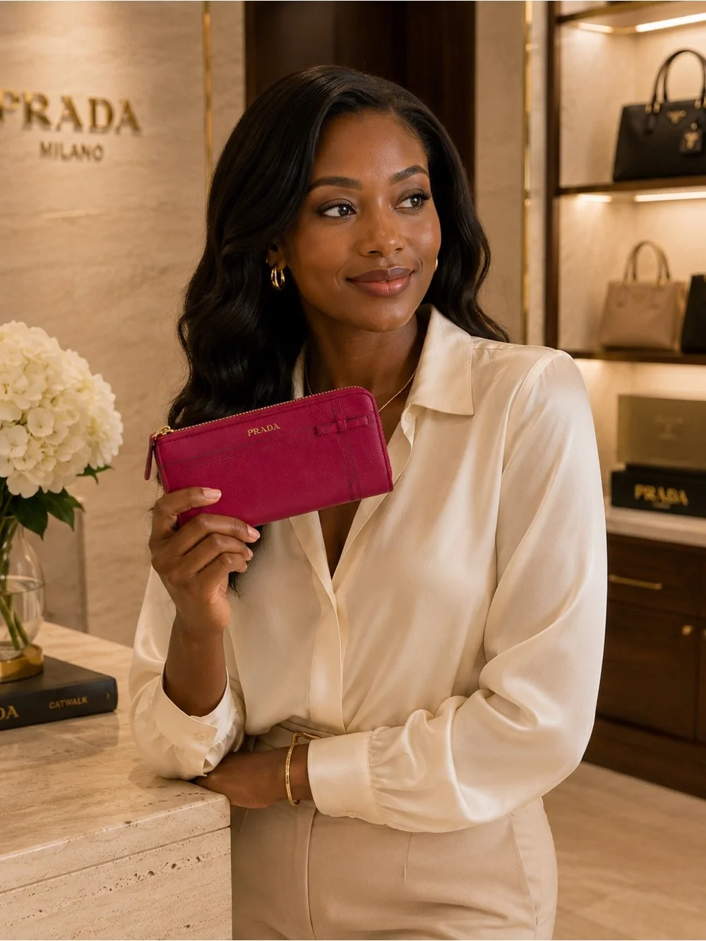 Prada Saffiano Leather Zip-Around Wallet – Raspberry Pink